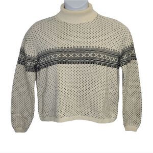 VINTAGE 90s Nordic cream color fold over‎ turtleneck boxy sweater M/L